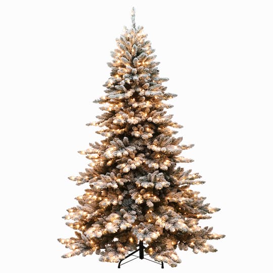6.5ft. Pre-Lit Flocked Royal Majestic Spruce Artificial Christmas Tree, Clear LED Lights